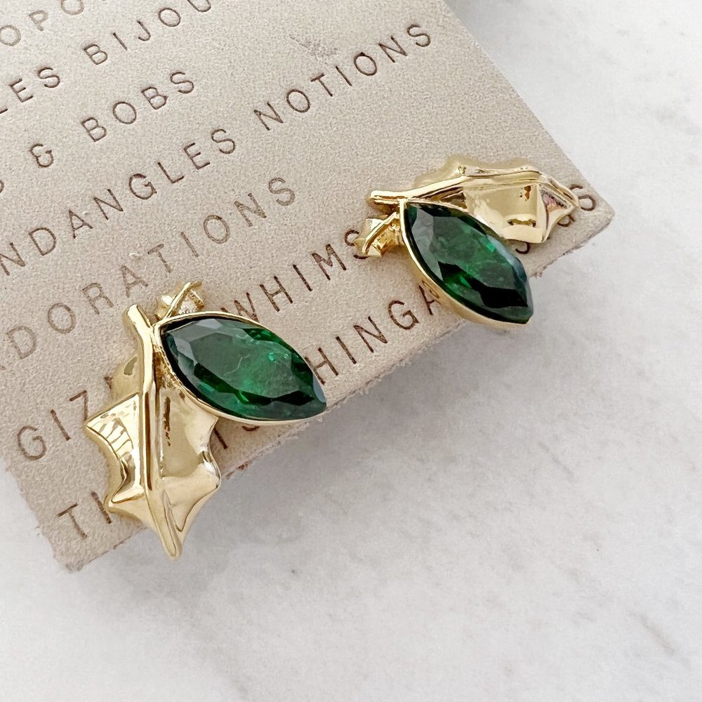 Anthropologie Emerald Leaf Post Earrings